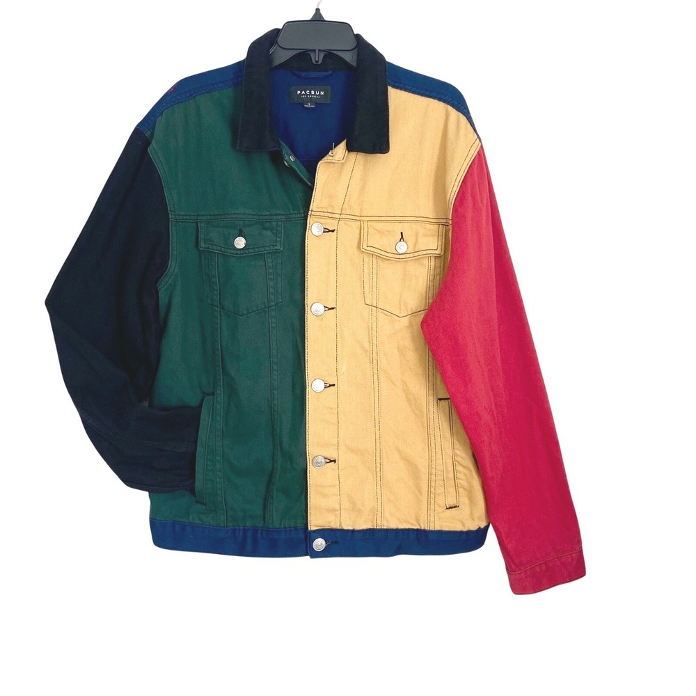 PacSun Mens Colorblock Denim Trucker Jacket Multi Color Cotton Large 090233